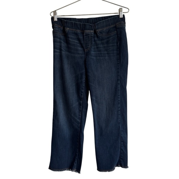 Eileen Fisher Frayed Hem Pull-On Ankle Jeans, Dark Wash, Size S - Picture 2 of 8